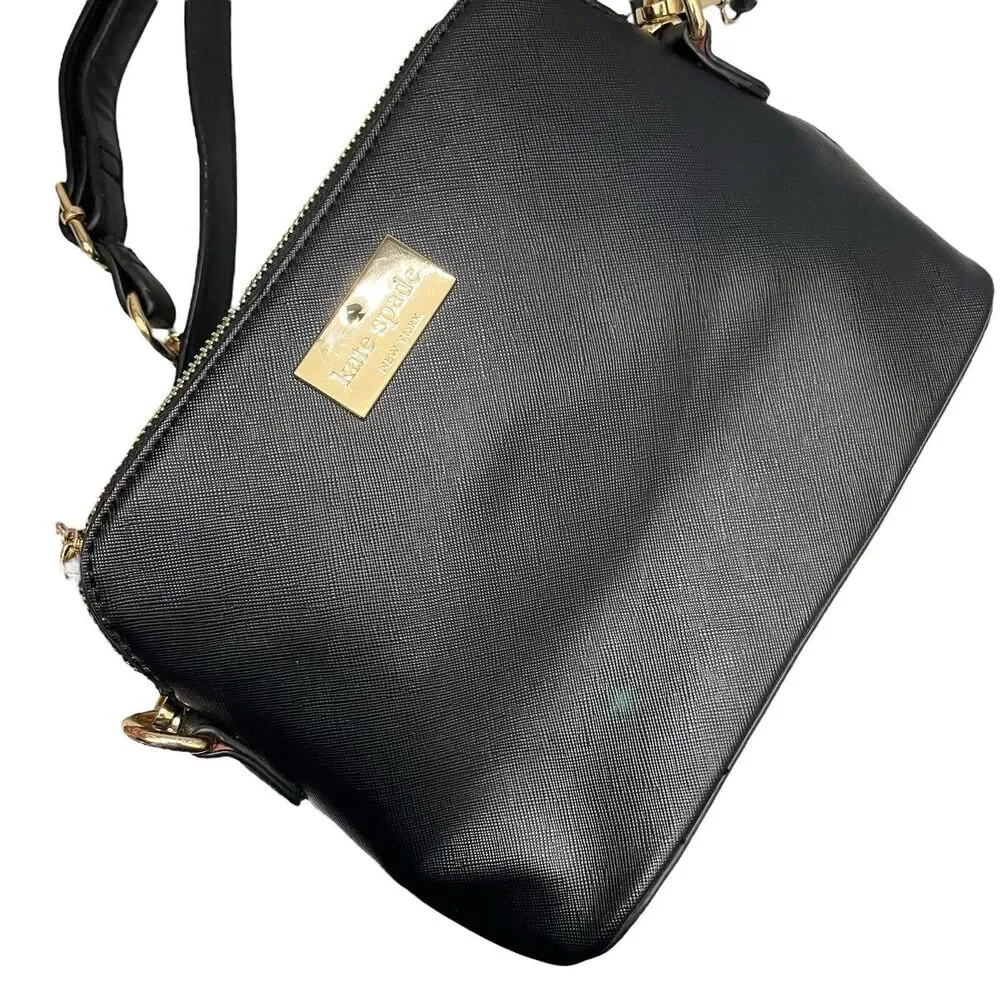Kate Spade Crossbody Bag Black Saffiano‎ Leather Adjustable Strap Structured